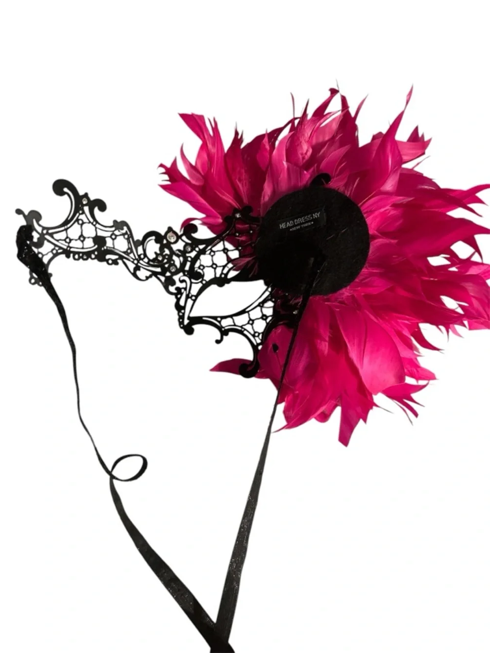 Custom Made Head Dress NY Pink Feather Embellished Masquerade Mask Dora Marra